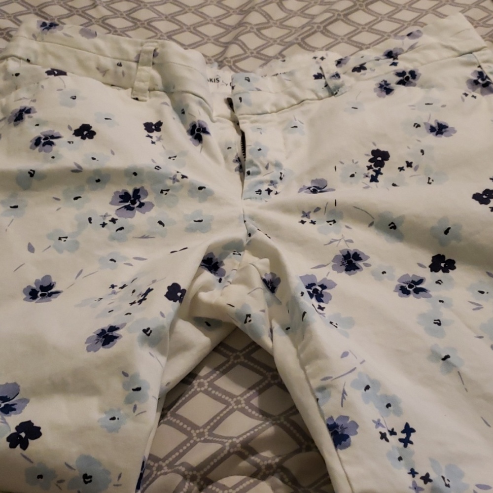 White Gap Jean's with Blue Flowers